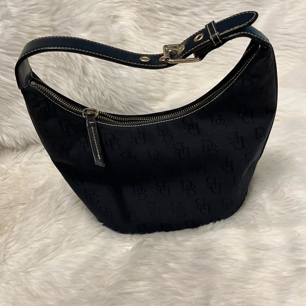 Dooney and Bourke Canvas Logo Bucket Bag Black Small Purse Women
